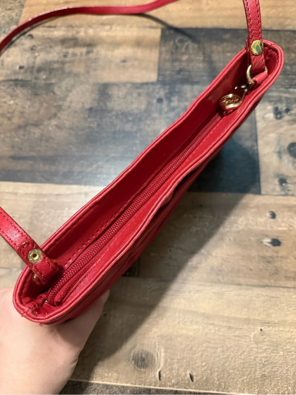 Michael Kors Red Leather Scrunch Shoulder Bag Convertible Clutch